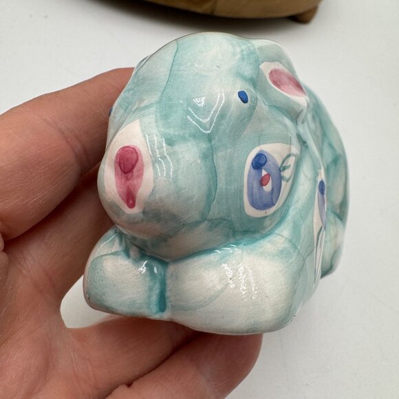 Aqua Pink Ceramic Easter Bunny Rabbit Figurine Mann - Picture 5 of 11